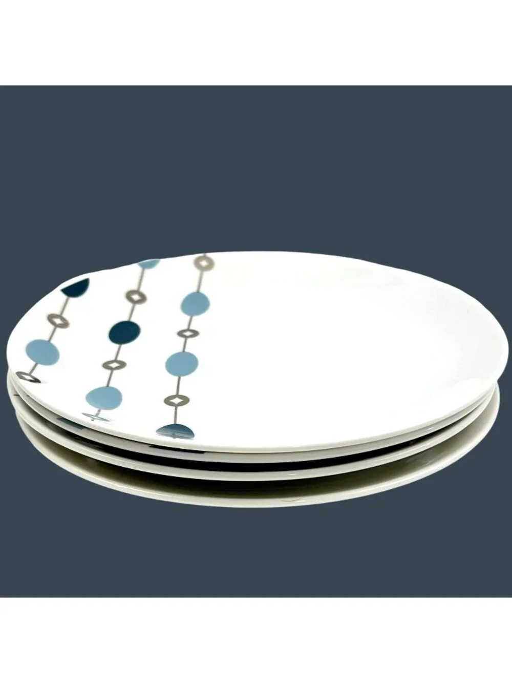 Pier 1 Beaded Garland Salad Dessert Plates Set of 4 Porcelain White Blue